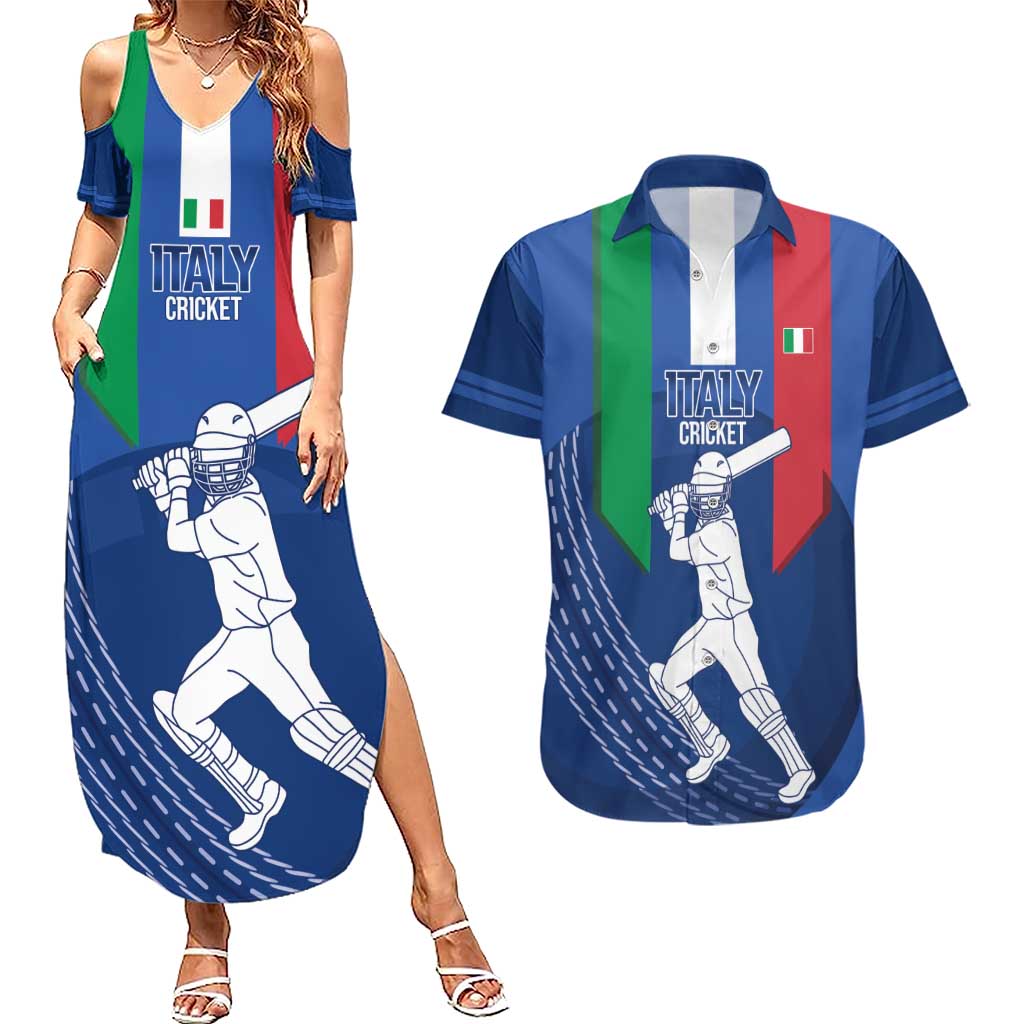 Custom Italy Cricket Couples Matching Summer Maxi Dress and Hawaiian Shirt Go Gli Azzurri - Wonder Print Shop