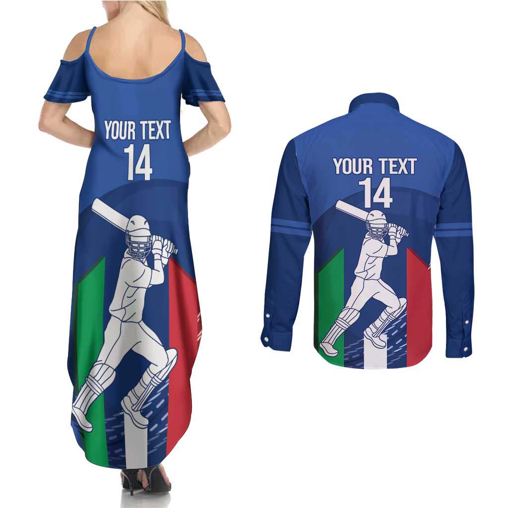 Custom Italy Cricket Couples Matching Summer Maxi Dress and Long Sleeve Button Shirt Go Gli Azzurri - Wonder Print Shop