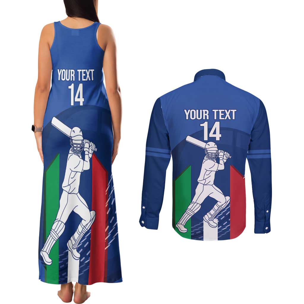Custom Italy Cricket Couples Matching Tank Maxi Dress and Long Sleeve Button Shirt Go Gli Azzurri - Wonder Print Shop