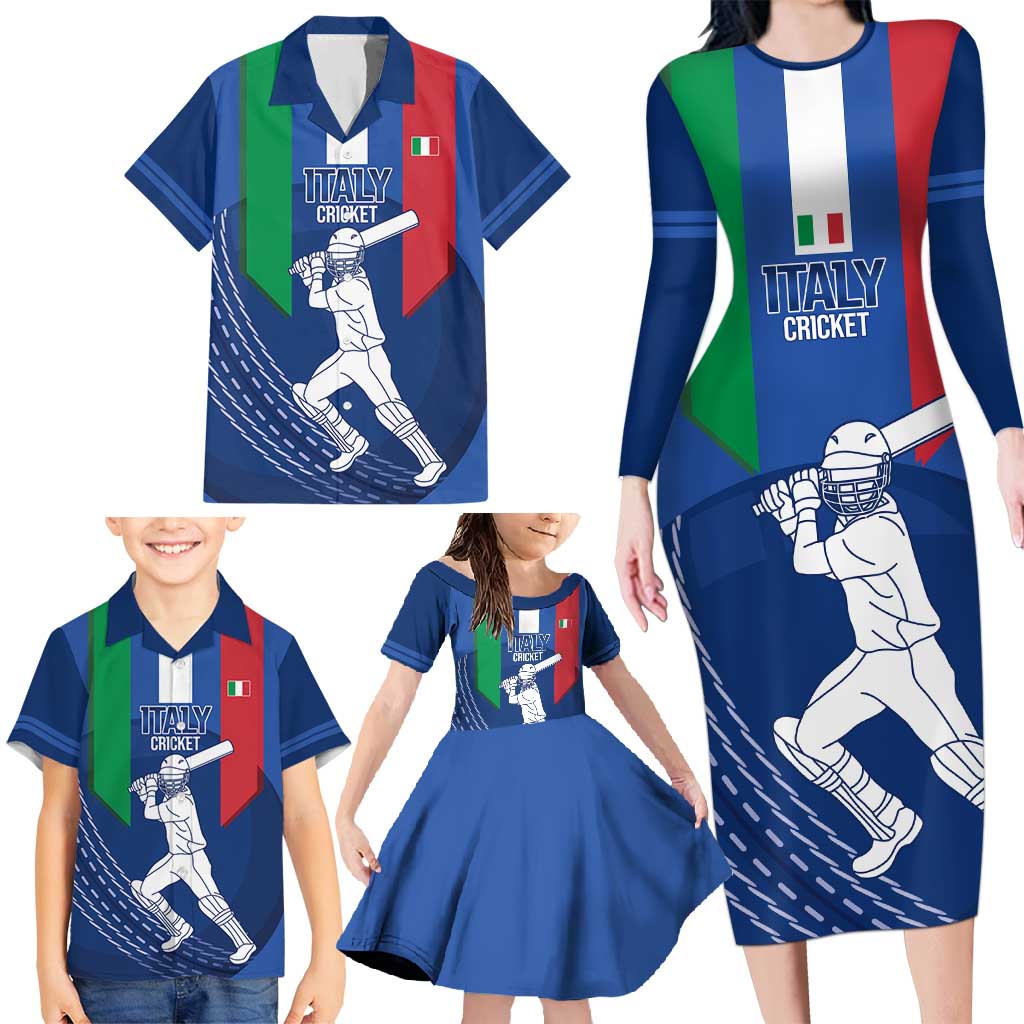 Custom Italy Cricket Family Matching Long Sleeve Bodycon Dress and Hawaiian Shirt Go Gli Azzurri - Wonder Print Shop