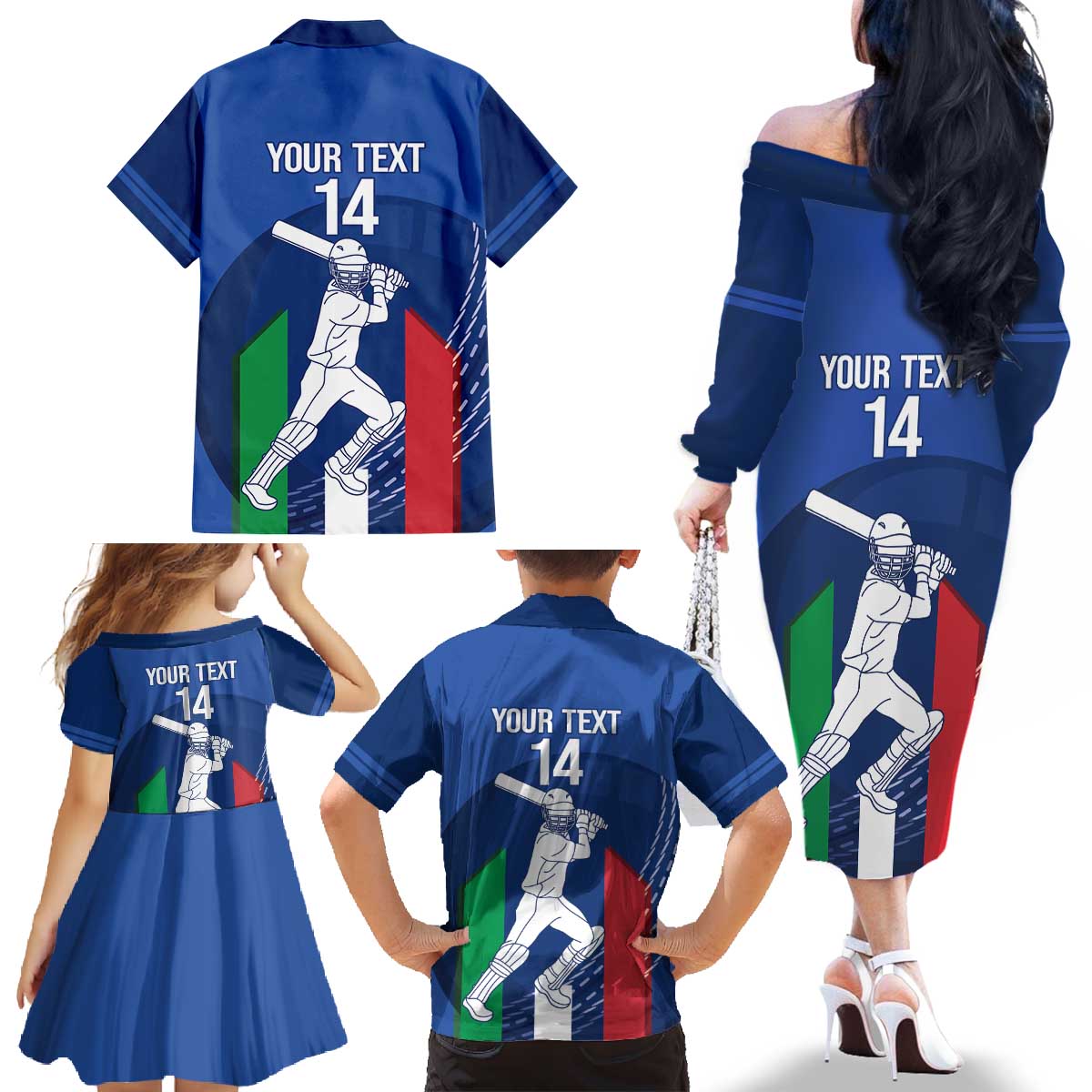 Custom Italy Cricket Family Matching Off The Shoulder Long Sleeve Dress and Hawaiian Shirt Go Gli Azzurri - Wonder Print Shop