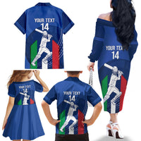 Custom Italy Cricket Family Matching Off The Shoulder Long Sleeve Dress and Hawaiian Shirt Go Gli Azzurri - Wonder Print Shop