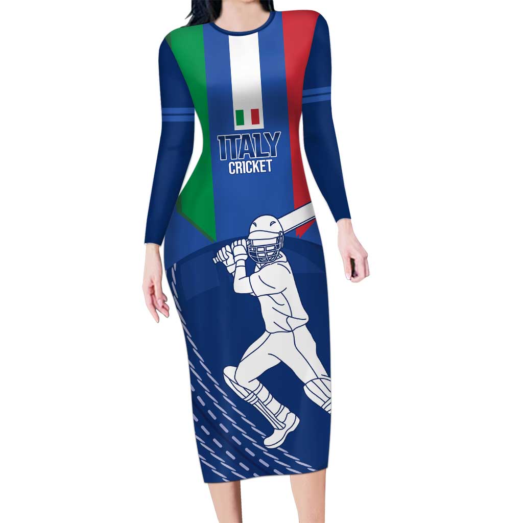 Custom Italy Cricket Long Sleeve Bodycon Dress Go Gli Azzurri - Wonder Print Shop