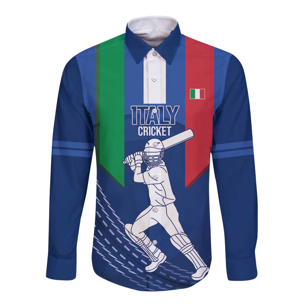 Custom Italy Cricket Long Sleeve Button Shirt Go Gli Azzurri - Wonder Print Shop