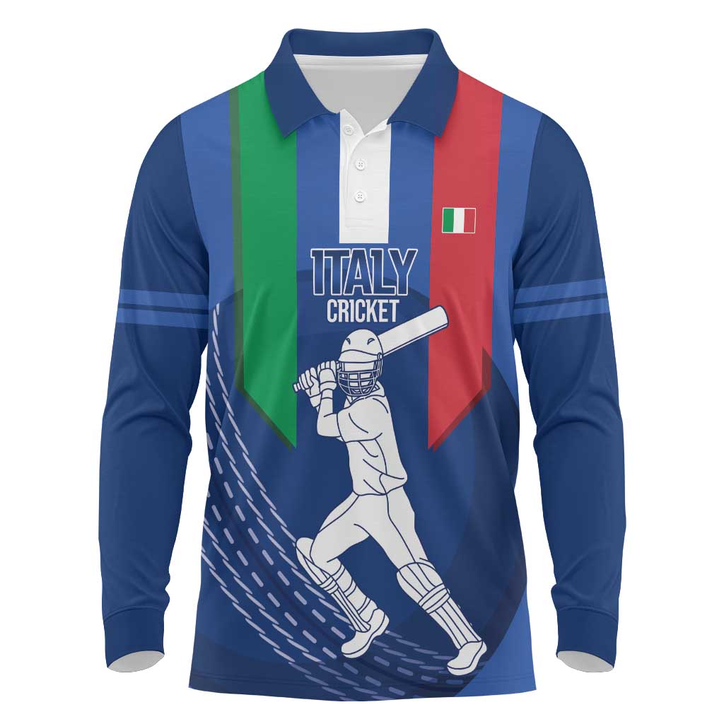 Custom Italy Cricket Long Sleeve Polo Shirt Go Gli Azzurri - Wonder Print Shop