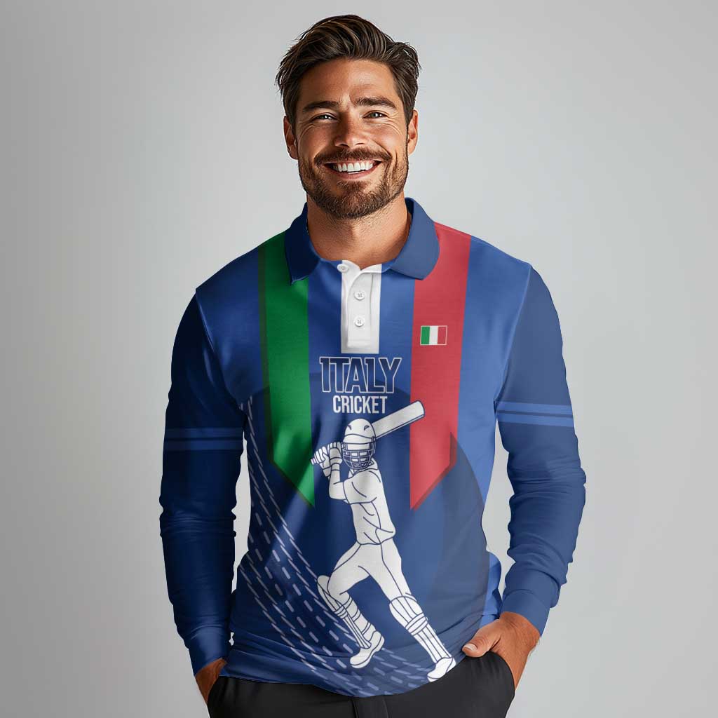 Custom Italy Cricket Long Sleeve Polo Shirt Go Gli Azzurri - Wonder Print Shop