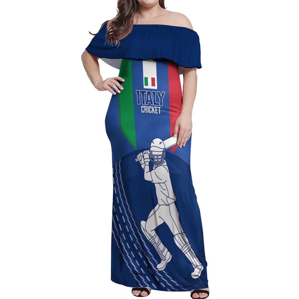 Custom Italy Cricket Off Shoulder Maxi Dress Go Gli Azzurri - Wonder Print Shop