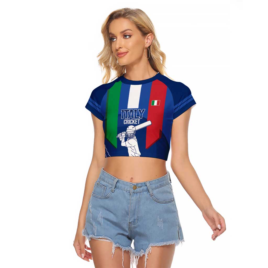 Custom Italy Cricket Raglan Cropped T Shirt Go Gli Azzurri - Wonder Print Shop