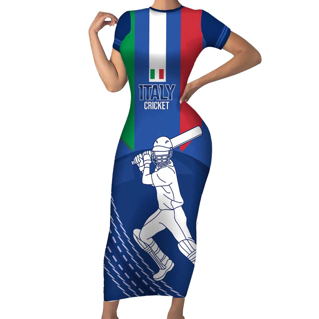 Custom Italy Cricket Short Sleeve Bodycon Dress Go Gli Azzurri - Wonder Print Shop