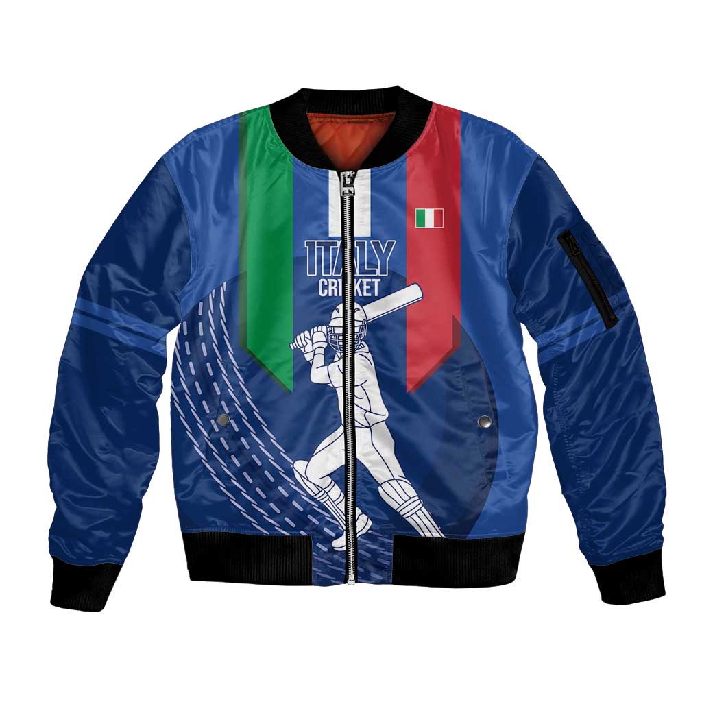 Custom Italy Cricket Sleeve Zip Bomber Jacket Go Gli Azzurri - Wonder Print Shop