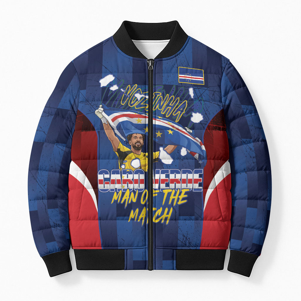 Custom Vozinha Cabo Verde Football Bomber Puffer Jacket Tubaroes Azuis Man Of The Match