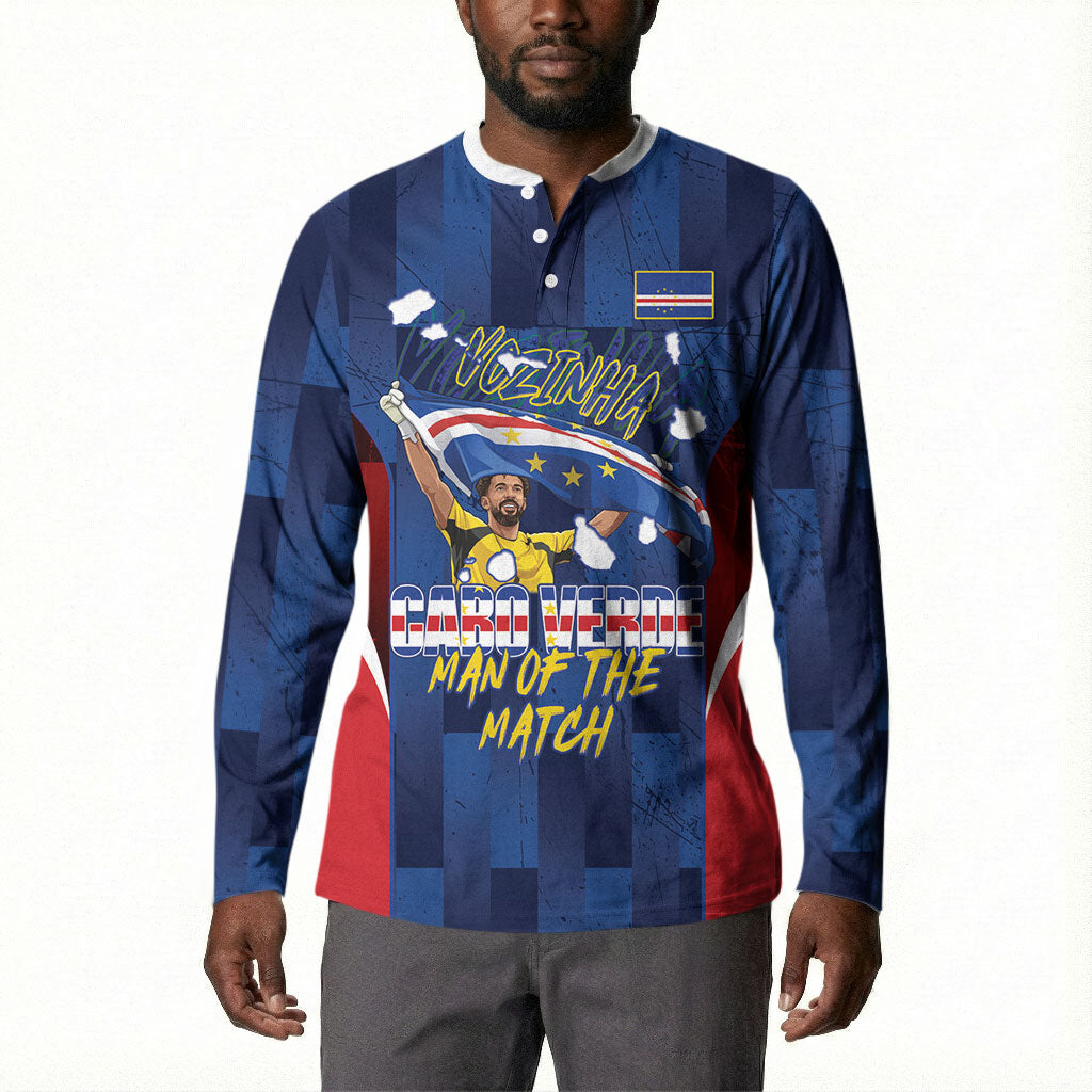 Custom Vozinha Cabo Verde Football Button Sweatshirt Tubaroes Azuis Man Of The Match