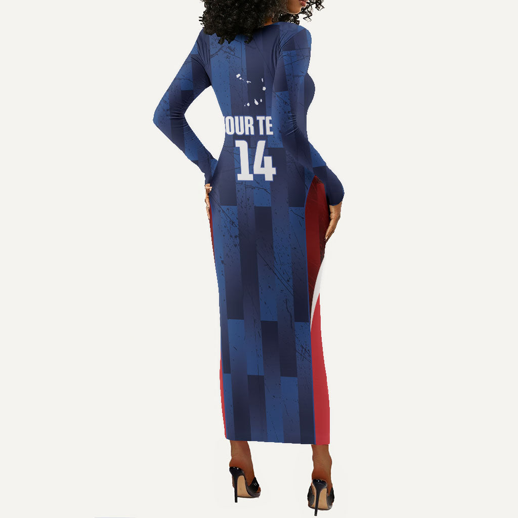 Custom Vozinha Cabo Verde Football Long Sleeve Bodycon Dress Tubaroes Azuis Man Of The Match