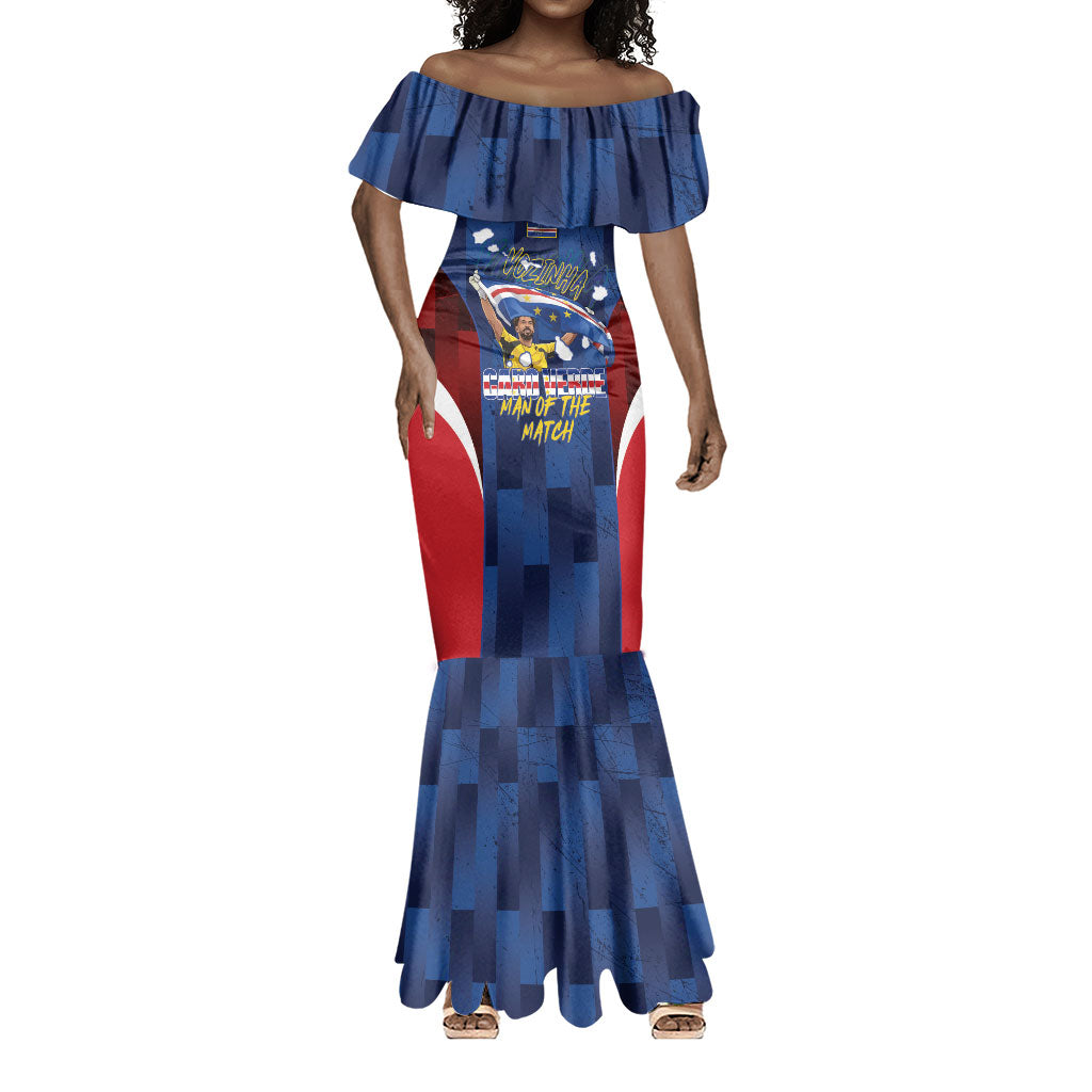 Custom Vozinha Cabo Verde Football Mermaid Dress Tubaroes Azuis Man Of The Match