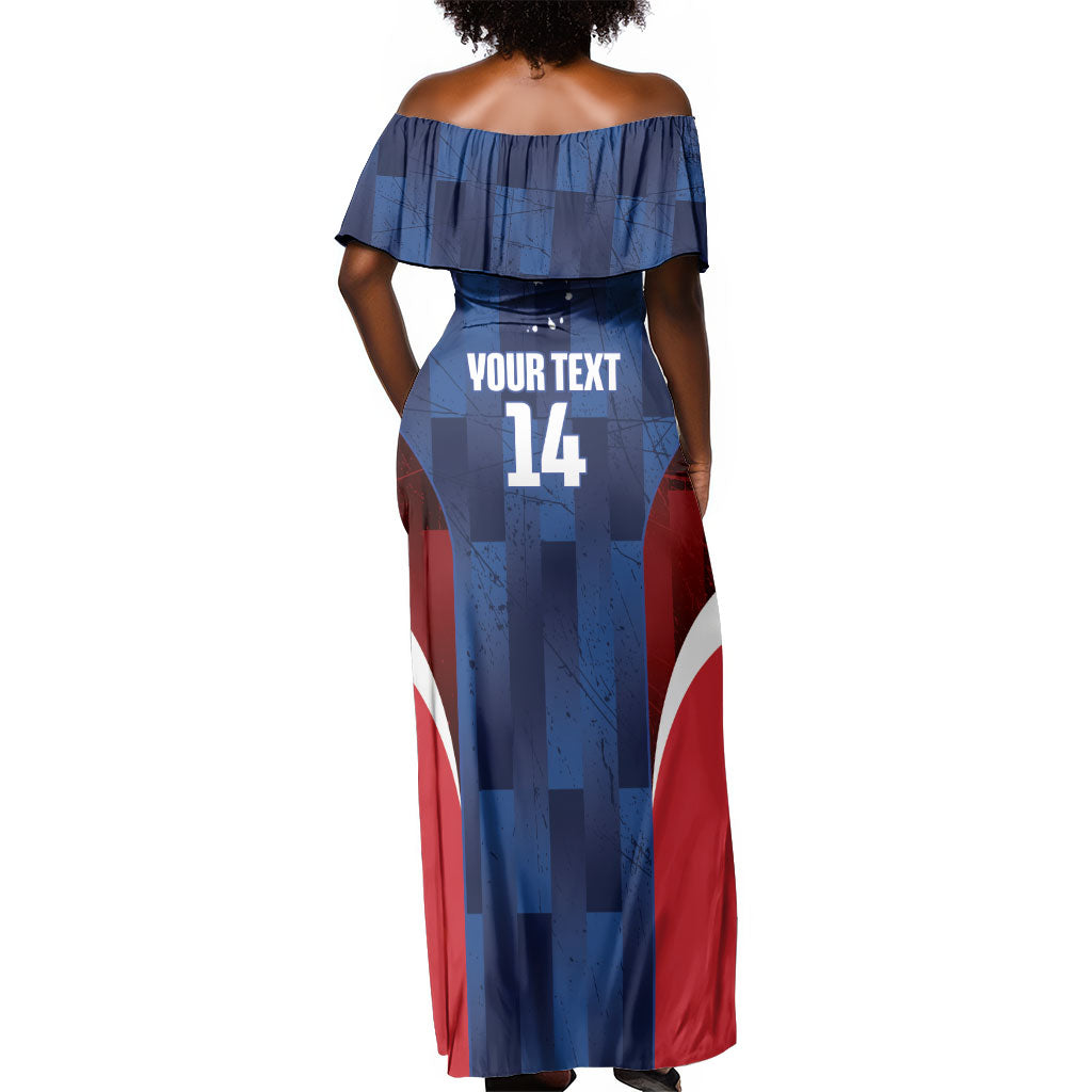 Custom Vozinha Cabo Verde Football Off Shoulder Maxi Dress Tubaroes Azuis Man Of The Match