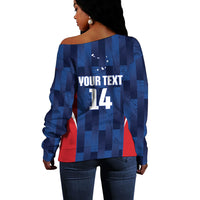 Custom Vozinha Cabo Verde Football Off Shoulder Sweater Tubaroes Azuis Man Of The Match