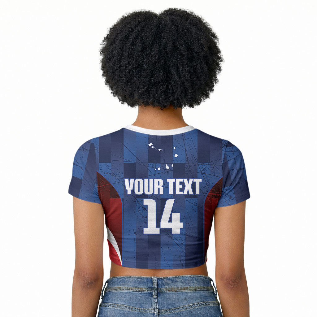 Custom Vozinha Cabo Verde Football Raglan Cropped T shirt Tubaroes Azuis Man Of The Match