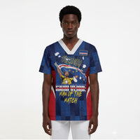 Custom Vozinha Cabo Verde Football Scrub Top Tubaroes Azuis Man Of The Match