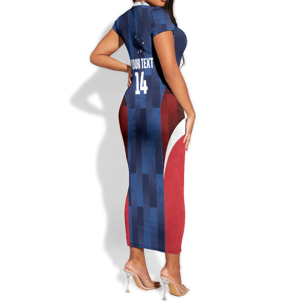 Custom Vozinha Cabo Verde Football Short Sleeve Bodycon Dress Tubaroes Azuis Man Of The Match