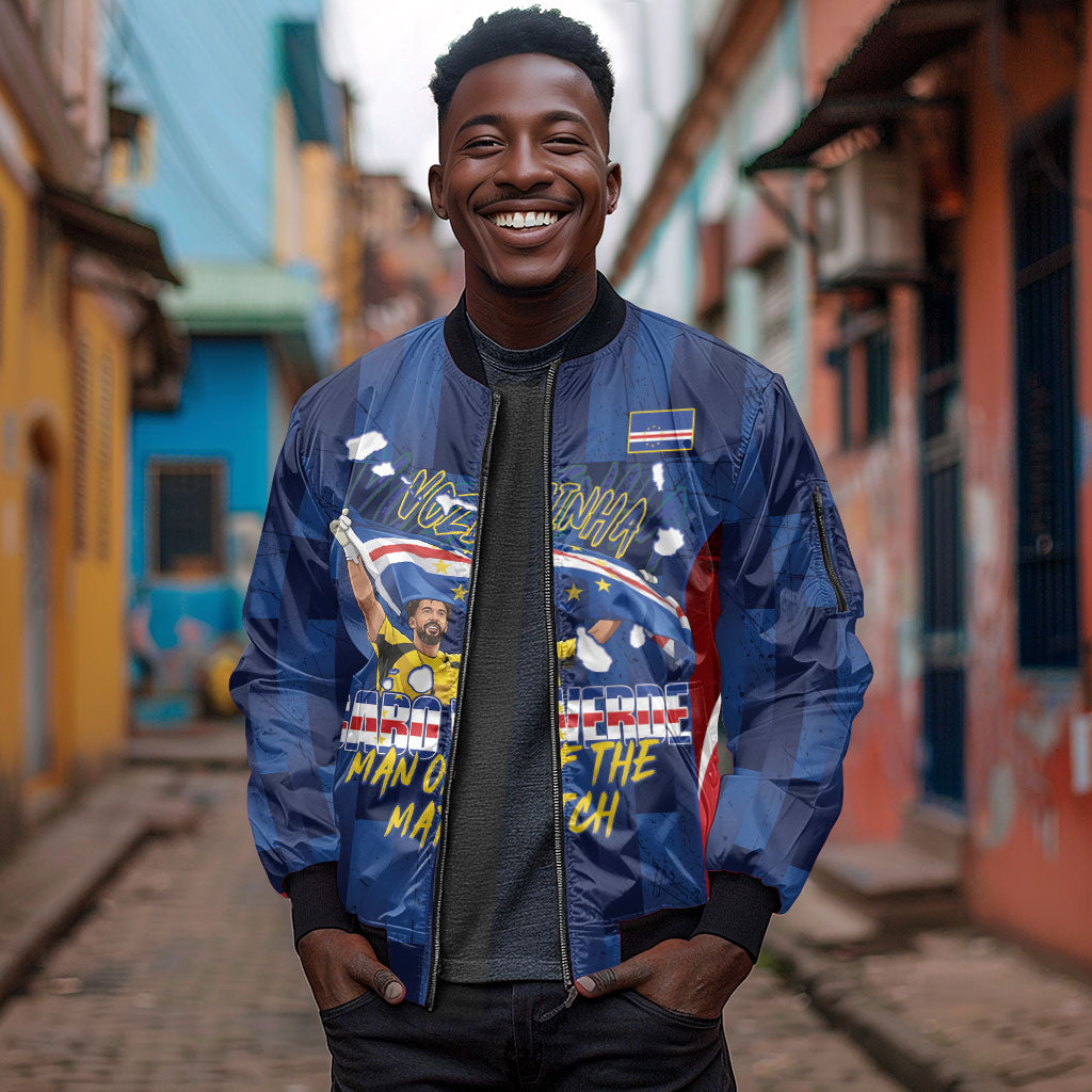 Custom Vozinha Cabo Verde Football Sleeve Zip Bomber Jacket Tubaroes Azuis Man Of The Match