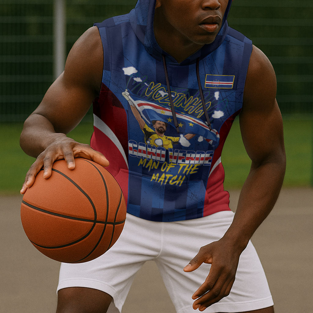 Custom Vozinha Cabo Verde Football Sleeveless Hoodie Tubaroes Azuis Man Of The Match