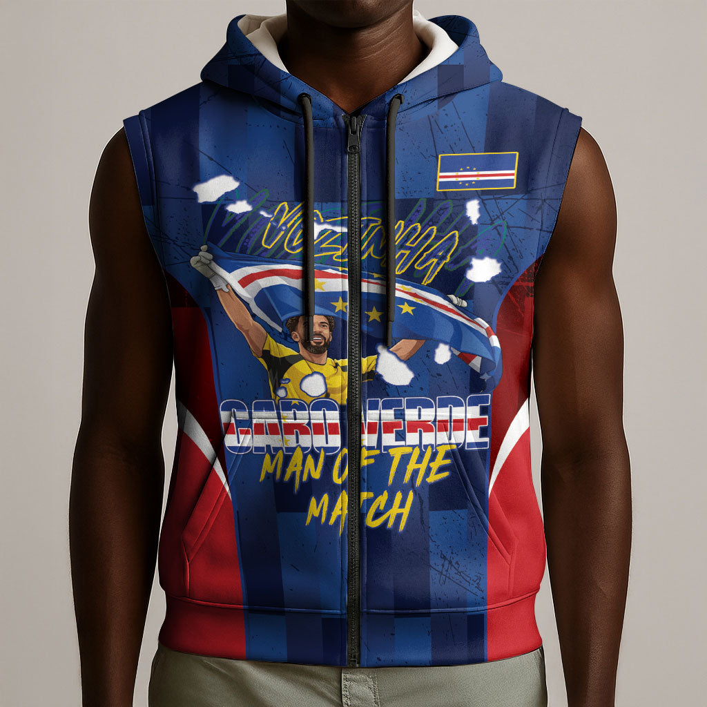 Custom Vozinha Cabo Verde Football Sleeveless Zip Hoodie Tubaroes Azuis Man Of The Match