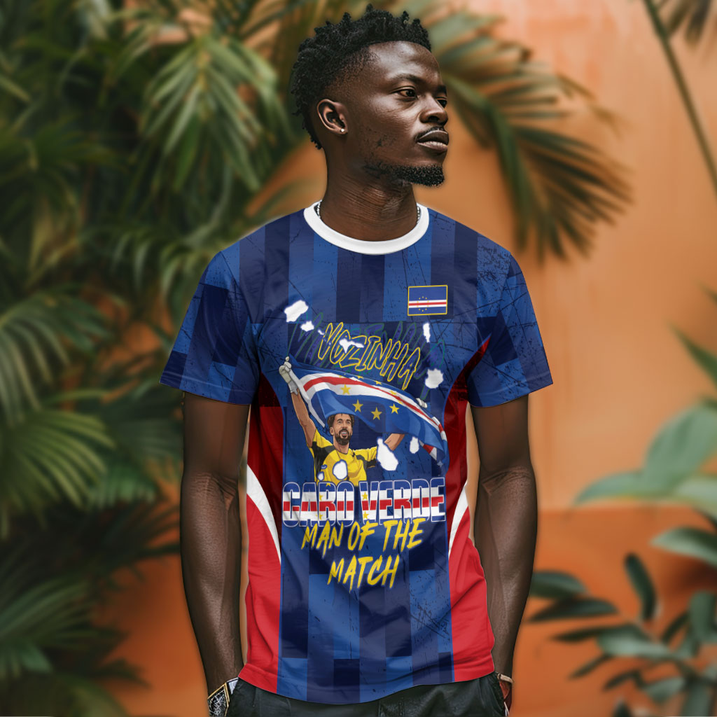 Custom Vozinha Cabo Verde Football T shirt Tubaroes Azuis Man Of The Match
