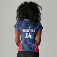 Custom Vozinha Cabo Verde Football Women V-Neck T-Shirt Tubaroes Azuis Man Of The Match