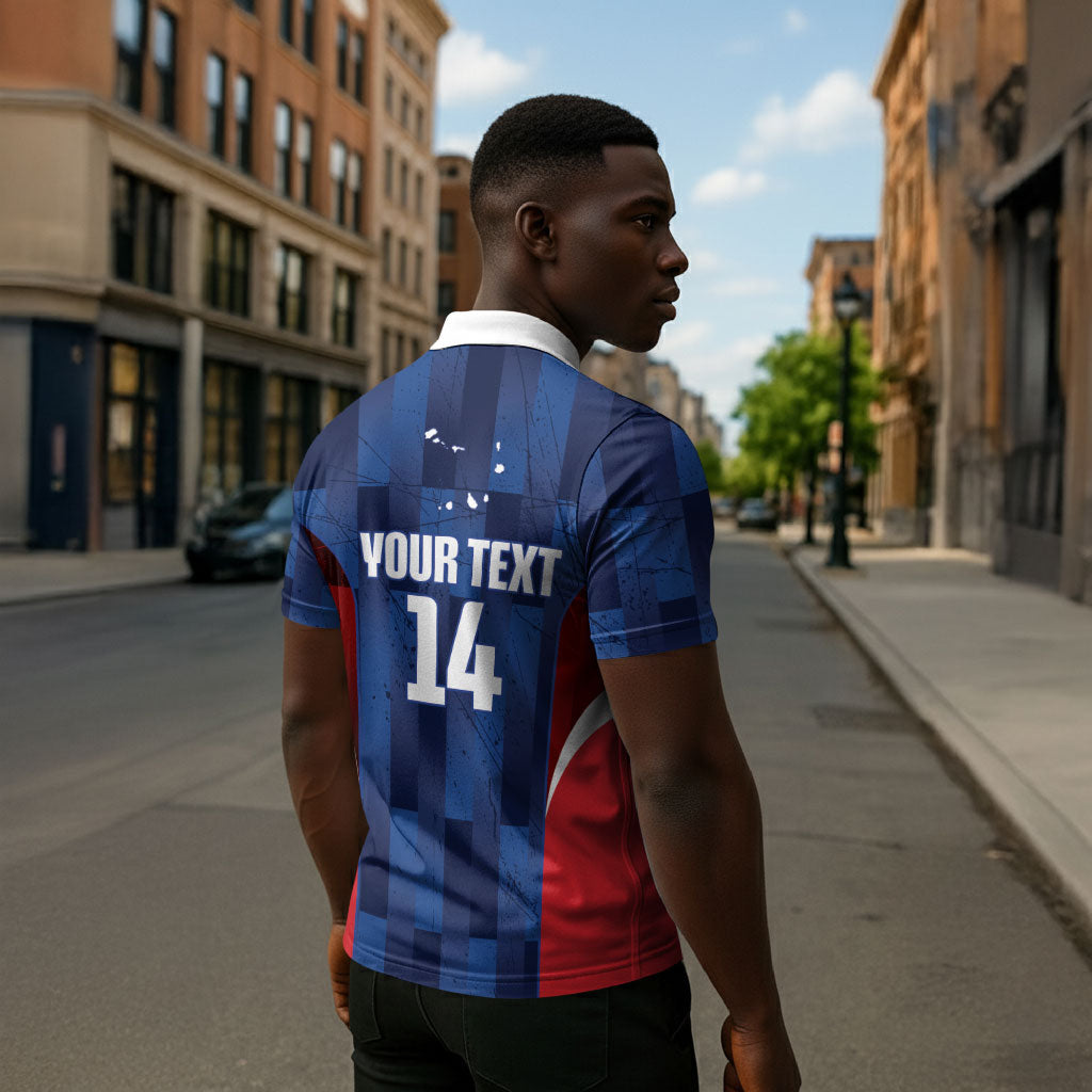 Custom Vozinha Cabo Verde Football Zipper Polo Shirt Tubaroes Azuis Man Of The Match