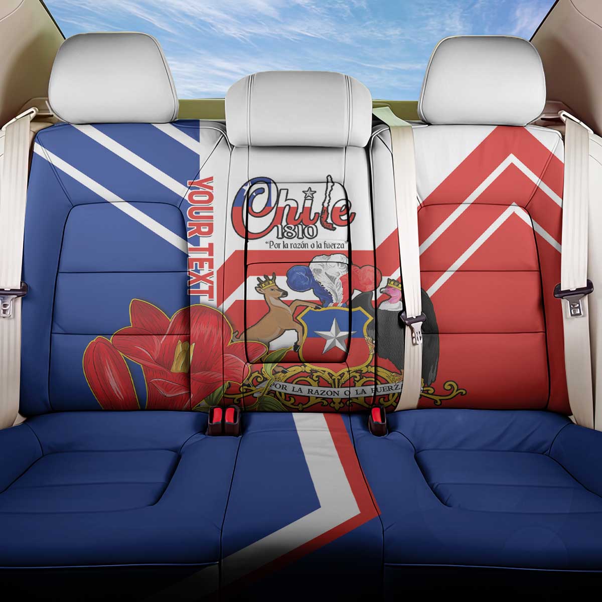 Personalized Chile Independence Day Back Car Seat Cover Chilean Coat Of Arms Copihue Flag Style - Wonder Print Shop
