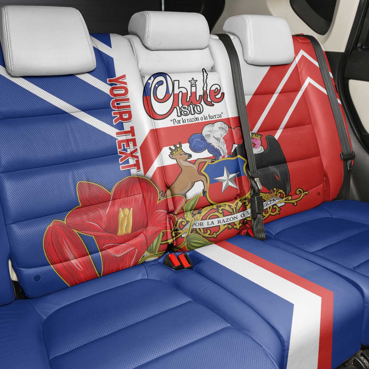 Personalized Chile Independence Day Back Car Seat Cover Chilean Coat Of Arms Copihue Flag Style - Wonder Print Shop