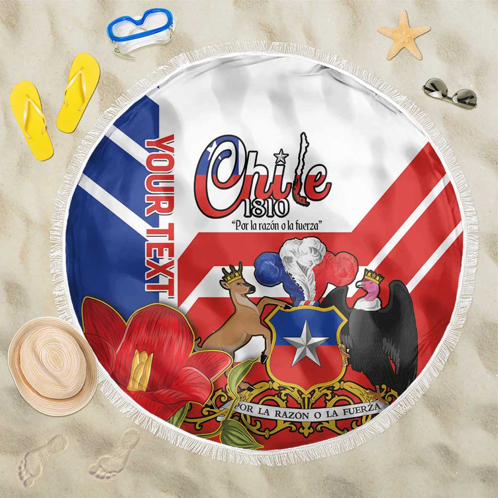 Personalized Chile Independence Day Beach Blanket Chilean Coat Of Arms Copihue Flag Style - Wonder Print Shop
