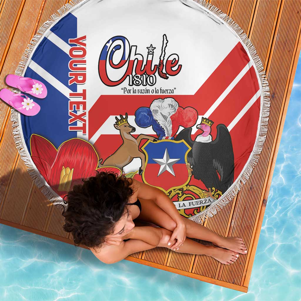 Personalized Chile Independence Day Beach Blanket Chilean Coat Of Arms Copihue Flag Style - Wonder Print Shop