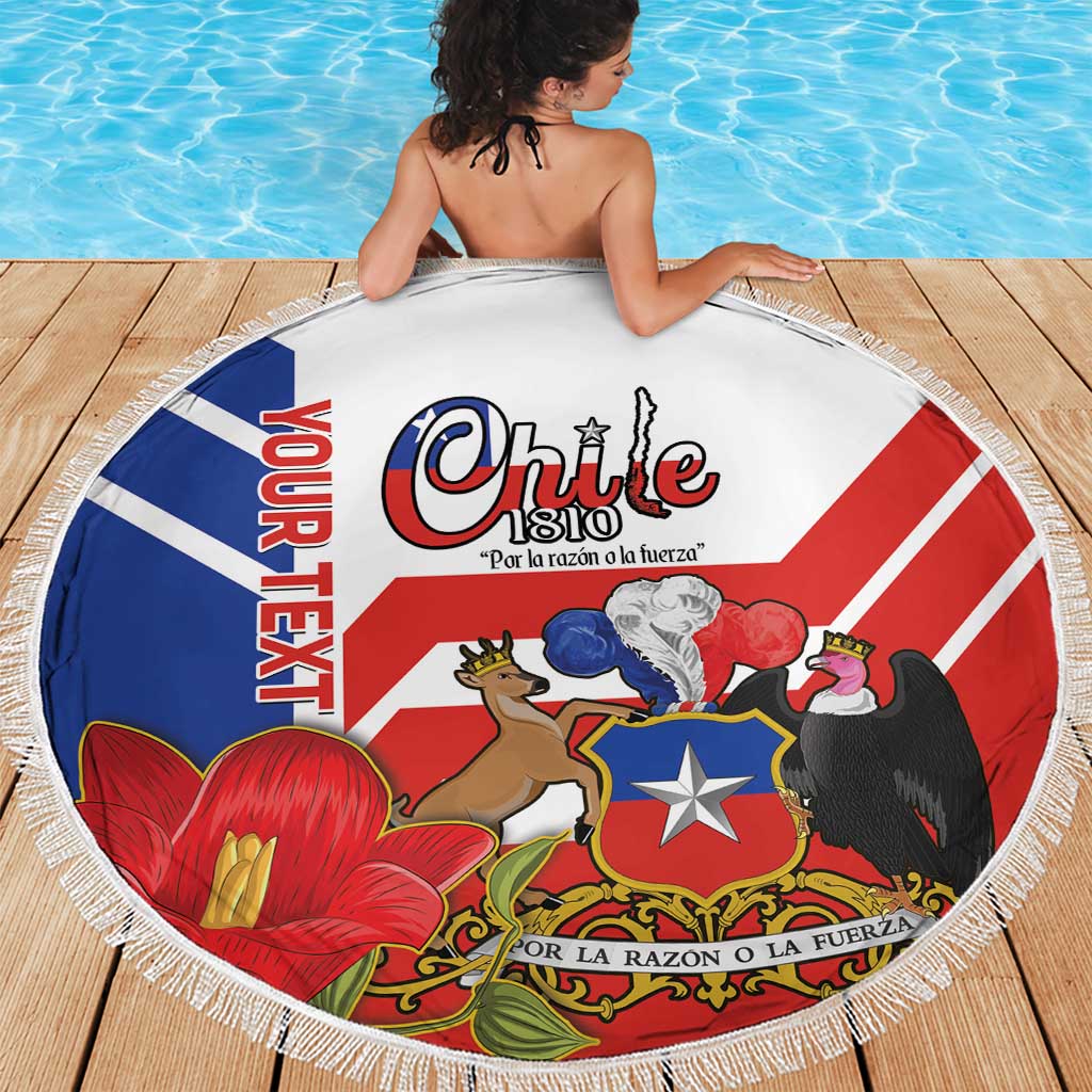 Personalized Chile Independence Day Beach Blanket Chilean Coat Of Arms Copihue Flag Style - Wonder Print Shop