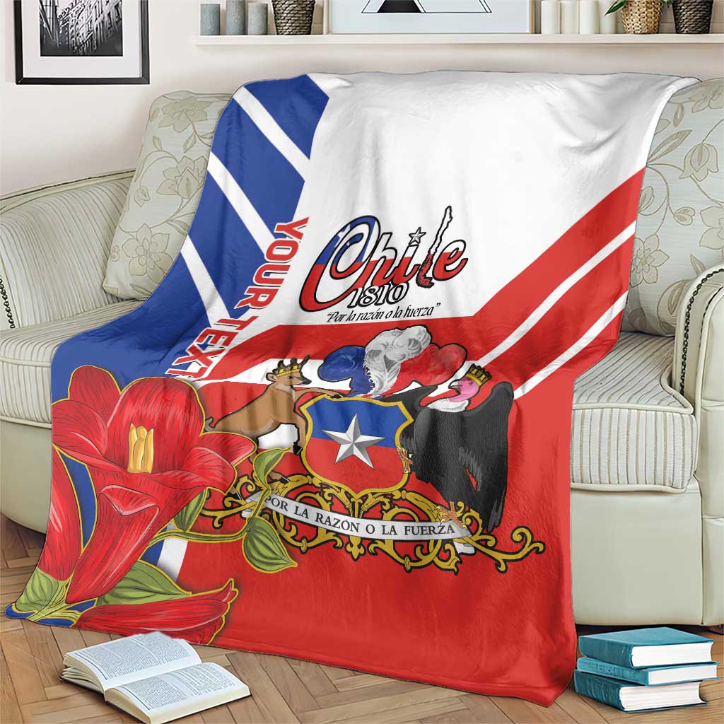Personalized Chile Independence Day Blanket Chilean Coat Of Arms Copihue Flag Style