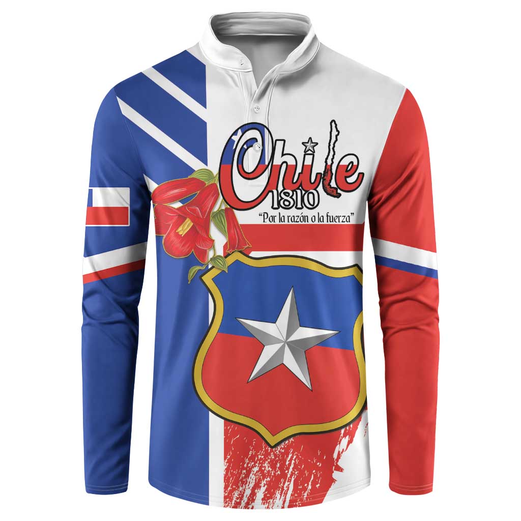 Personalized Chile Independence Day Button Sweatshirt Chilean Coat Of Arms Copihue Flag Style - Wonder Print Shop