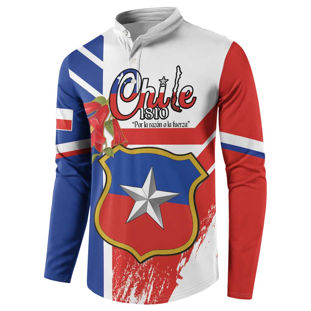 Personalized Chile Independence Day Button Sweatshirt Chilean Coat Of Arms Copihue Flag Style - Wonder Print Shop