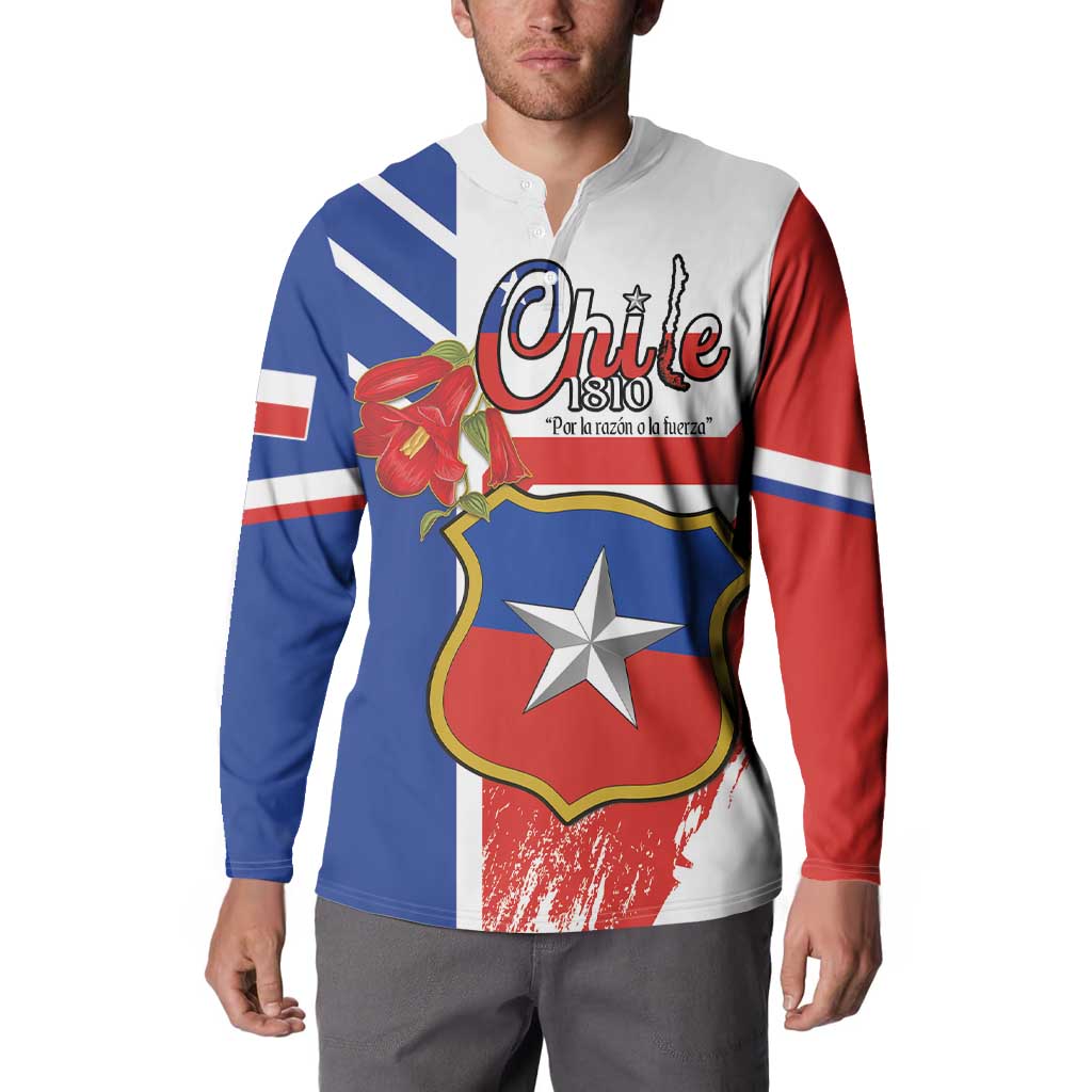 Personalized Chile Independence Day Button Sweatshirt Chilean Coat Of Arms Copihue Flag Style - Wonder Print Shop