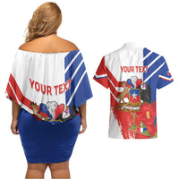 Personalized Chile Independence Day Couples Matching Off Shoulder Short Dress and Hawaiian Shirt Chilean Coat Of Arms Copihue Flag Style - Wonder Print Shop