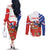 Personalized Chile Independence Day Couples Matching Off The Shoulder Long Sleeve Dress and Long Sleeve Button Shirt Chilean Coat Of Arms Copihue Flag Style
