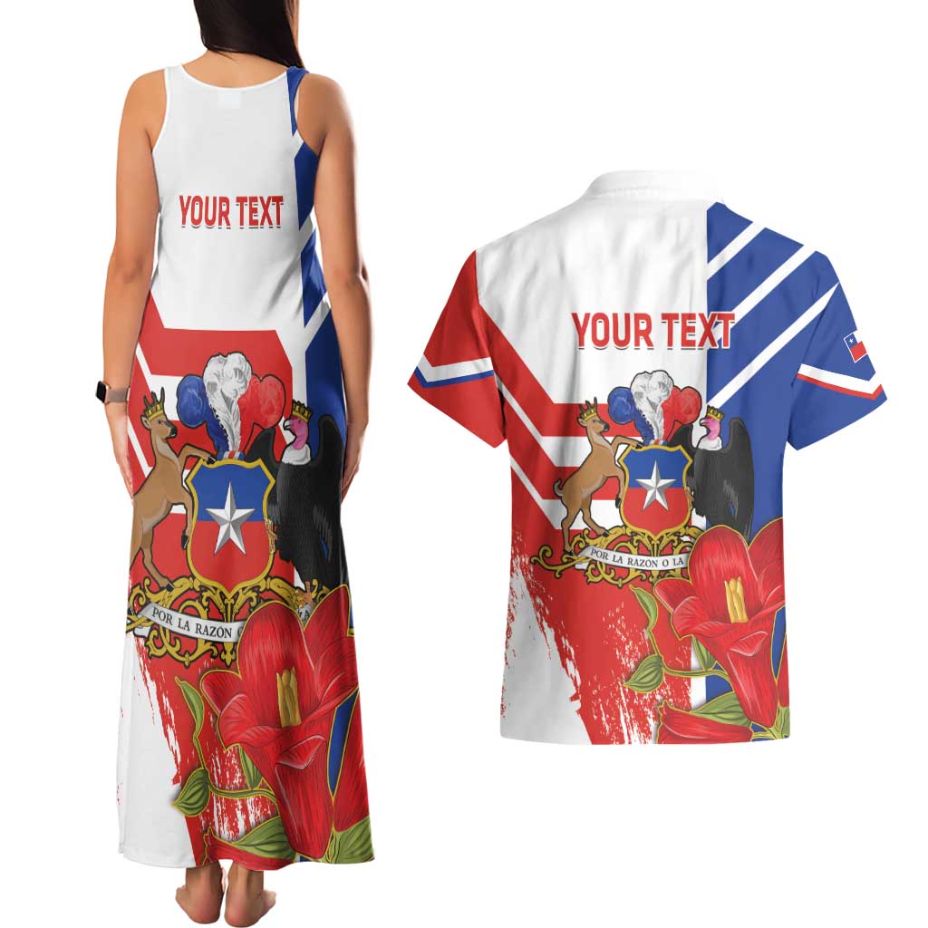 Personalized Chile Independence Day Couples Matching Tank Maxi Dress and Hawaiian Shirt Chilean Coat Of Arms Copihue Flag Style - Wonder Print Shop