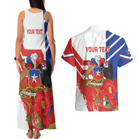 Personalized Chile Independence Day Couples Matching Tank Maxi Dress and Hawaiian Shirt Chilean Coat Of Arms Copihue Flag Style - Wonder Print Shop