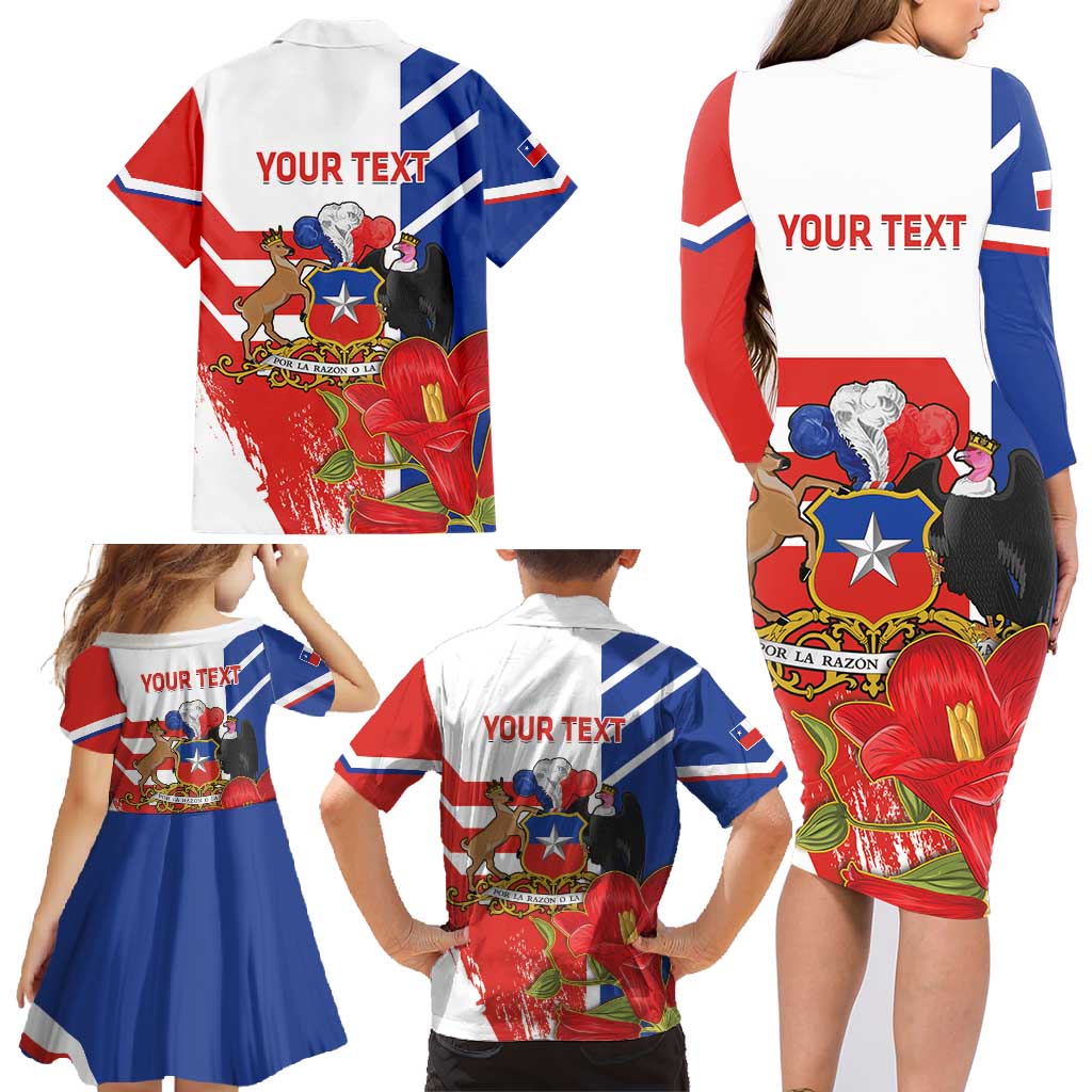 Personalized Chile Independence Day Family Matching Long Sleeve Bodycon Dress and Hawaiian Shirt Chilean Coat Of Arms Copihue Flag Style - Wonder Print Shop