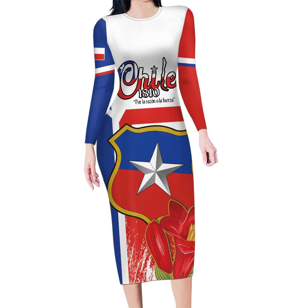 Personalized Chile Independence Day Family Matching Long Sleeve Bodycon Dress and Hawaiian Shirt Chilean Coat Of Arms Copihue Flag Style - Wonder Print Shop