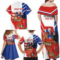 Personalized Chile Independence Day Family Matching Off Shoulder Maxi Dress and Hawaiian Shirt Chilean Coat Of Arms Copihue Flag Style - Wonder Print Shop