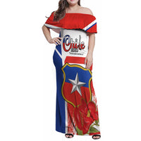 Personalized Chile Independence Day Family Matching Off Shoulder Maxi Dress and Hawaiian Shirt Chilean Coat Of Arms Copihue Flag Style - Wonder Print Shop
