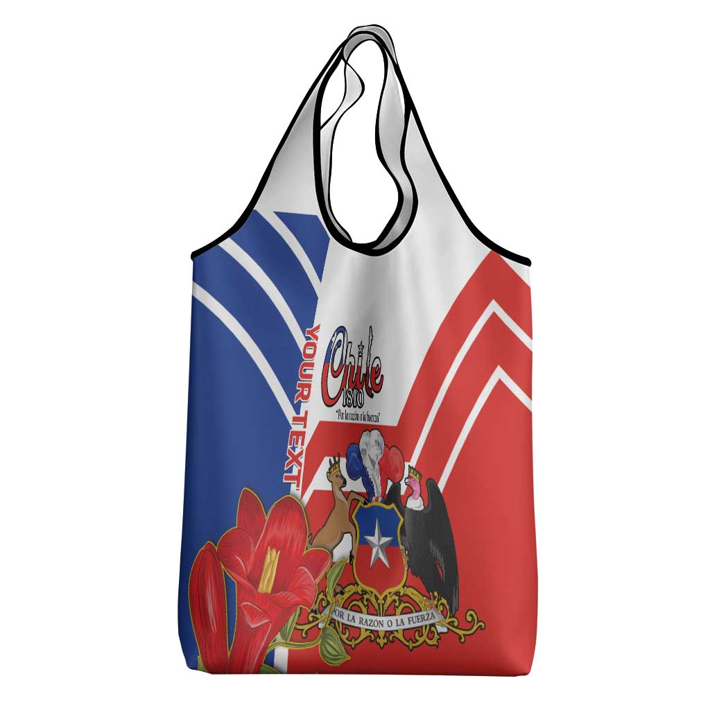 Personalized Chile Independence Day Grocery Bag Chilean Coat Of Arms Copihue Flag Style