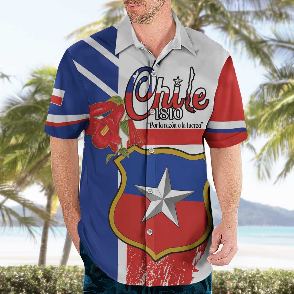 Personalized Chile Independence Day Hawaiian Shirt Chilean Coat Of Arms Copihue Flag Style - Wonder Print Shop