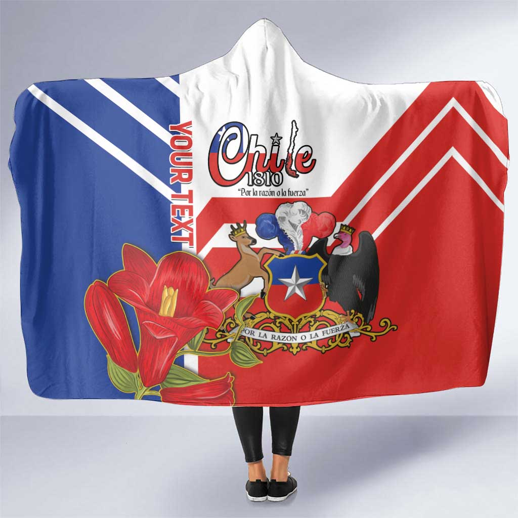 Personalized Chile Independence Day Hooded Blanket Chilean Coat Of Arms Copihue Flag Style