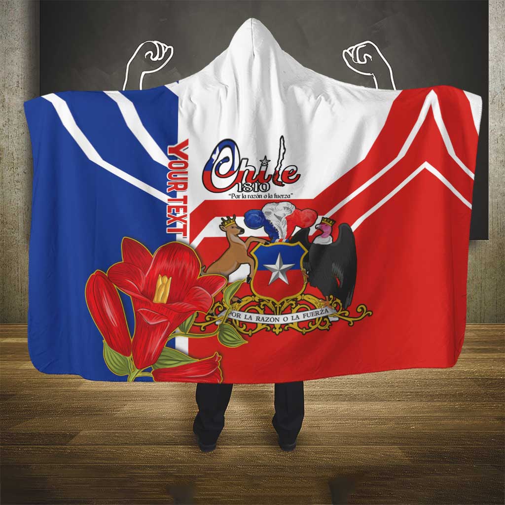 Personalized Chile Independence Day Hooded Blanket Chilean Coat Of Arms Copihue Flag Style